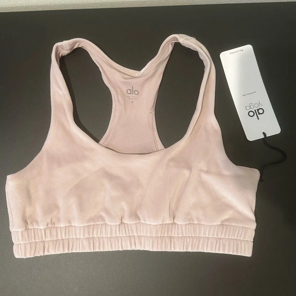 Alo Velour Glimmer Scoop Neck Bra